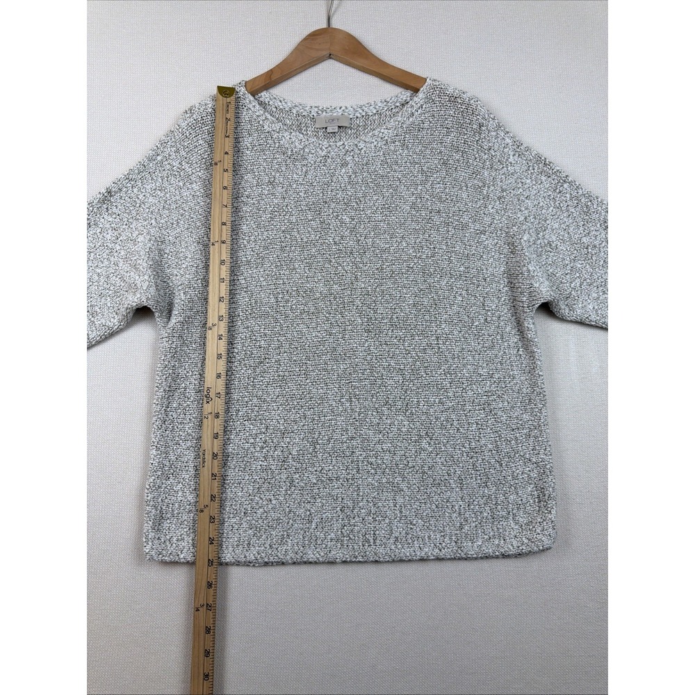 LOFT Outlet Knit Pullover Top Sweater Size L Gray Ivory 3/4 Career Cotton Blend - Picture 5 of 16